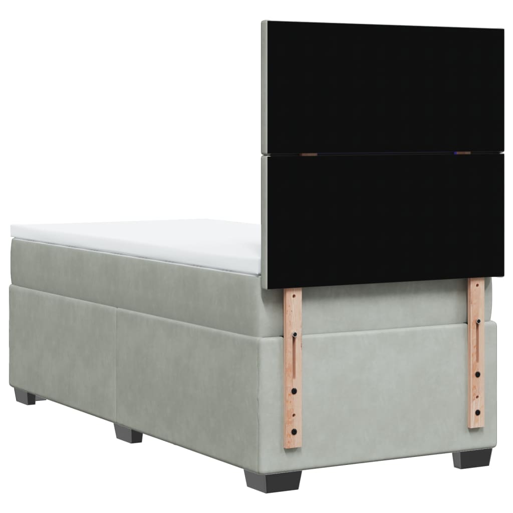 vidaXL Κρεβάτι Boxspring με Στρώμα Ανοιχτό Γκρι 90x190 εκ. Βελούδινο