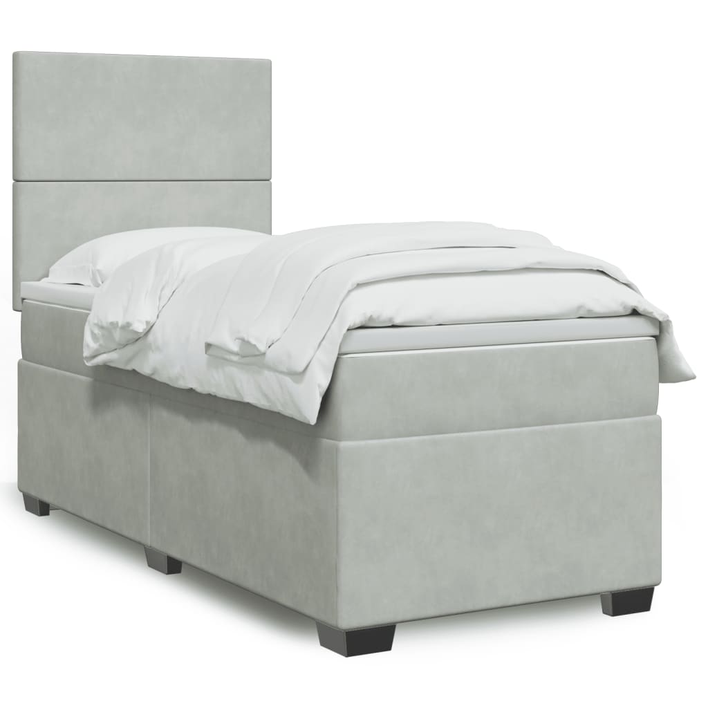 vidaXL Κρεβάτι Boxspring με Στρώμα Ανοιχτό Γκρι 90x190 εκ. Βελούδινο