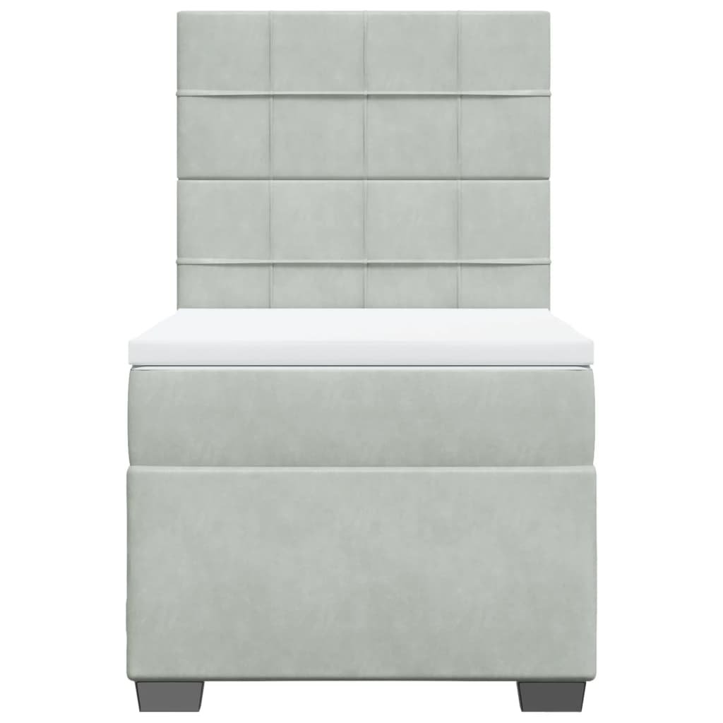 vidaXL Κρεβάτι Boxspring με Στρώμα Ανοιχτό Γκρι 90x190 εκ. Βελούδινο