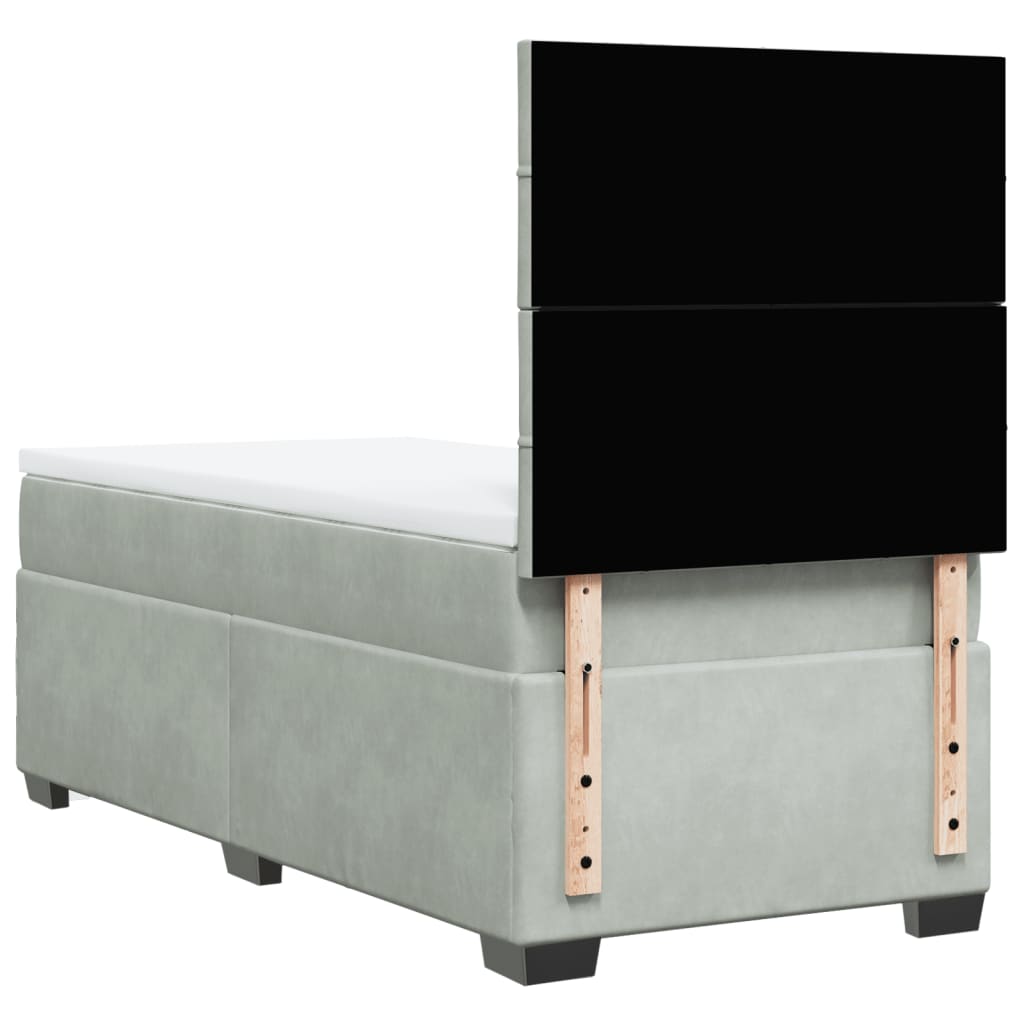 vidaXL Κρεβάτι Boxspring με Στρώμα Ανοιχτό Γκρι 90x190 εκ. Βελούδινο