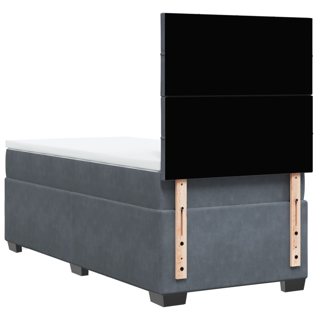 vidaXL Κρεβάτι Boxspring με Στρώμα Σκούρο Γκρι 90x190 εκ. Βελούδινο