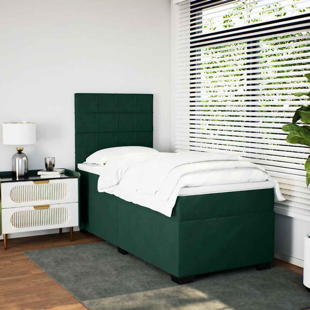 vidaXL Κρεβάτι Boxspring με Στρώμα Σκούρο Πράσινο 90x190 εκ. Βελούδινο