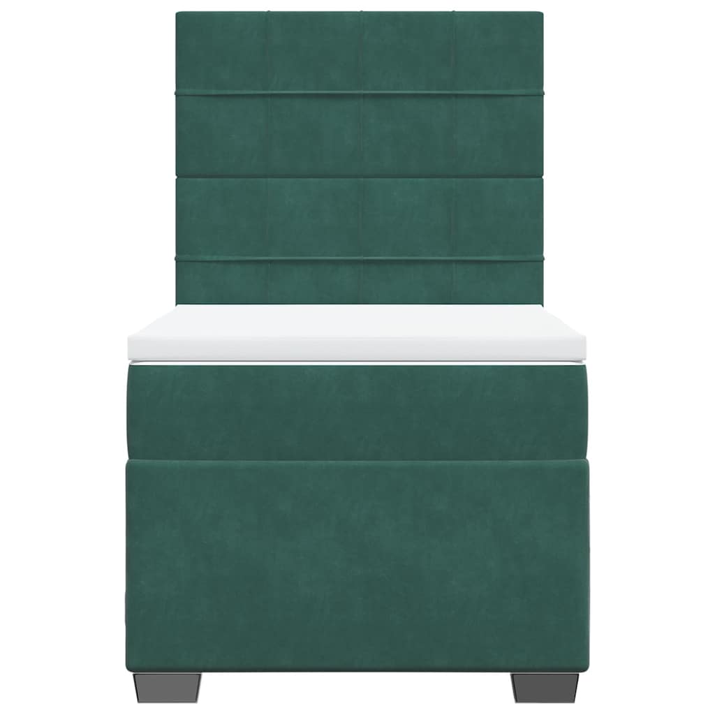vidaXL Κρεβάτι Boxspring με Στρώμα Σκούρο Πράσινο 90x190 εκ. Βελούδινο