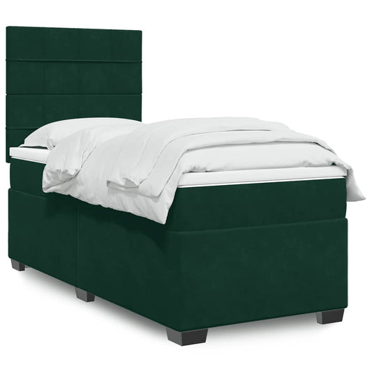 vidaXL Κρεβάτι Boxspring με Στρώμα Σκούρο Πράσινο 90x190 εκ. Βελούδινο