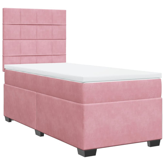 vidaXL Κρεβάτι Boxspring με Στρώμα Ροζ 90x190 εκ. Βελούδινο