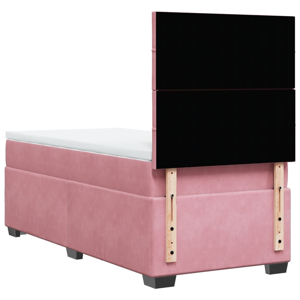 vidaXL Κρεβάτι Boxspring με Στρώμα Ροζ 90x190 εκ. Βελούδινο