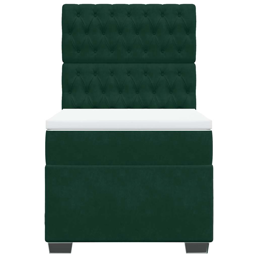 vidaXL Κρεβάτι Boxspring με Στρώμα Σκούρο Πράσινο 90x190 εκ. Βελούδινο