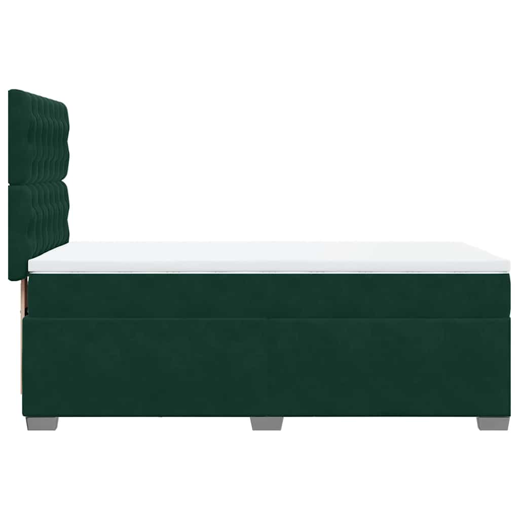 vidaXL Κρεβάτι Boxspring με Στρώμα Σκούρο Πράσινο 90x190 εκ. Βελούδινο