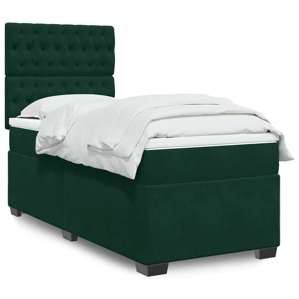 vidaXL Κρεβάτι Boxspring με Στρώμα Σκούρο Πράσινο 90x190 εκ. Βελούδινο