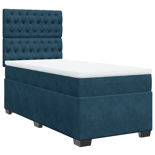 vidaXL Κρεβάτι Boxspring με Στρώμα Μπλε 90x190 εκ. Βελούδινο