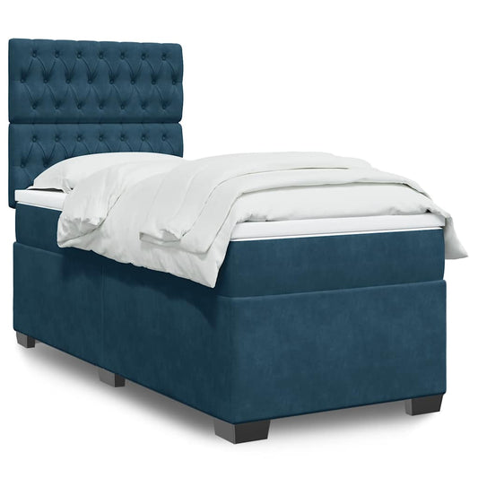 vidaXL Κρεβάτι Boxspring με Στρώμα Μπλε 90x190 εκ. Βελούδινο
