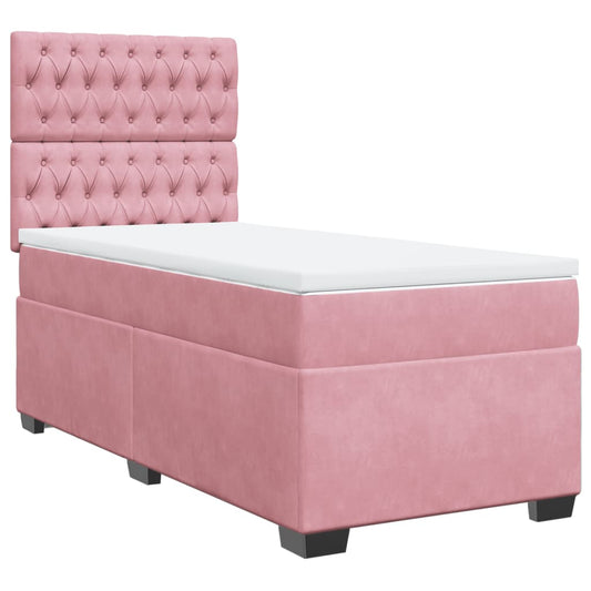 vidaXL Κρεβάτι Boxspring με Στρώμα Ροζ 90x190 εκ. Βελούδινο