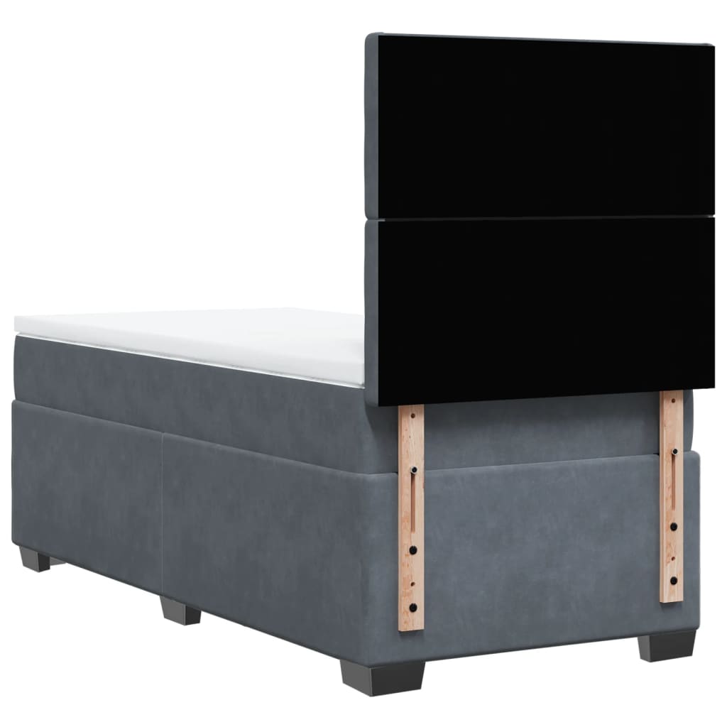 vidaXL Κρεβάτι Boxspring με Στρώμα Σκούρο Γκρι 90x190 εκ. Βελούδινο