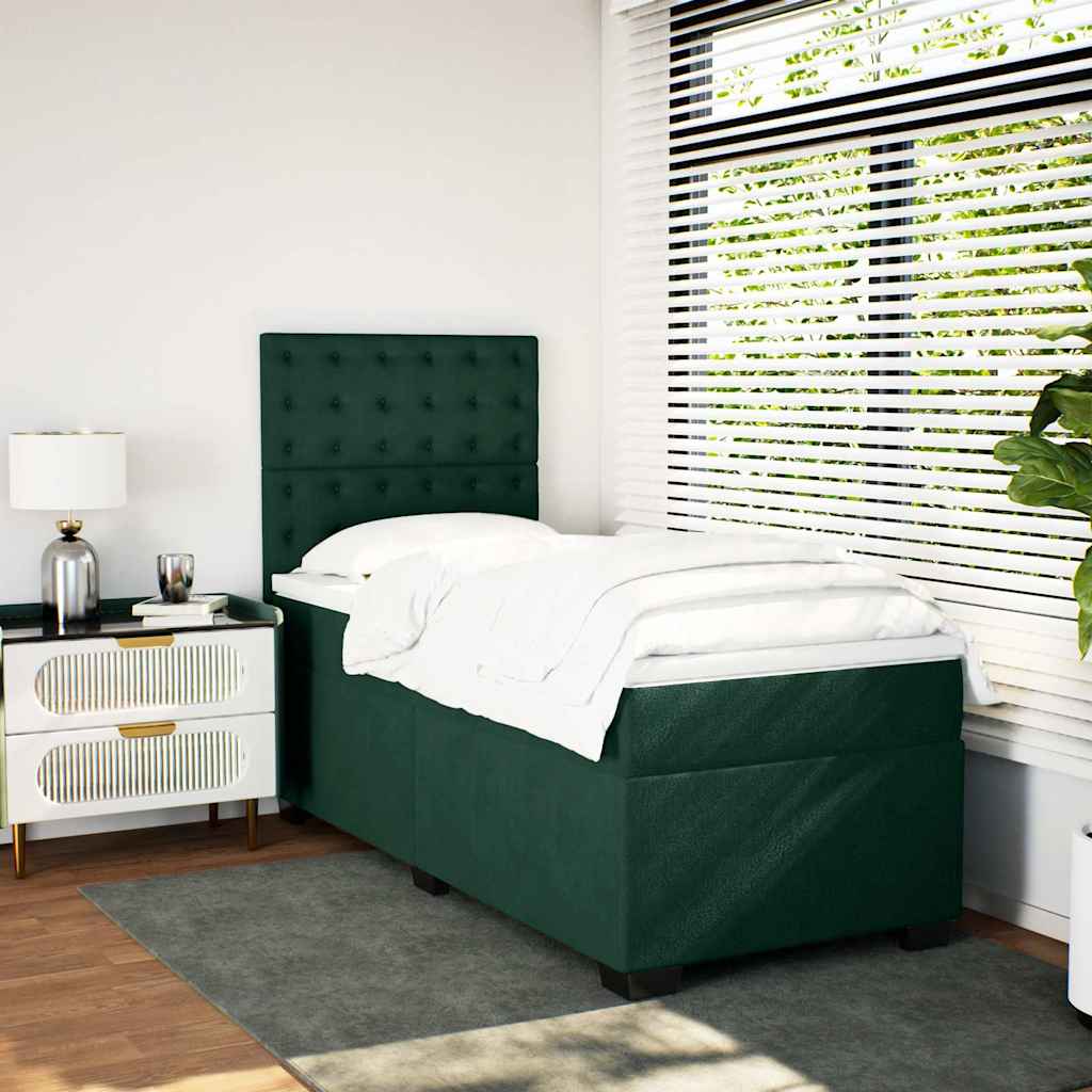 vidaXL Κρεβάτι Boxspring με Στρώμα Σκούρο Πράσινο 90x190 εκ. Βελούδινο