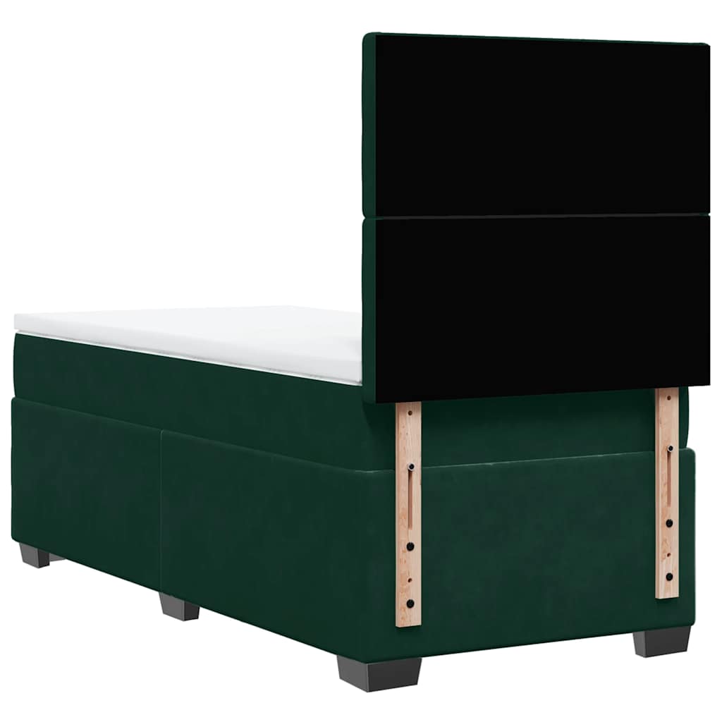 vidaXL Κρεβάτι Boxspring με Στρώμα Σκούρο Πράσινο 90x190 εκ. Βελούδινο