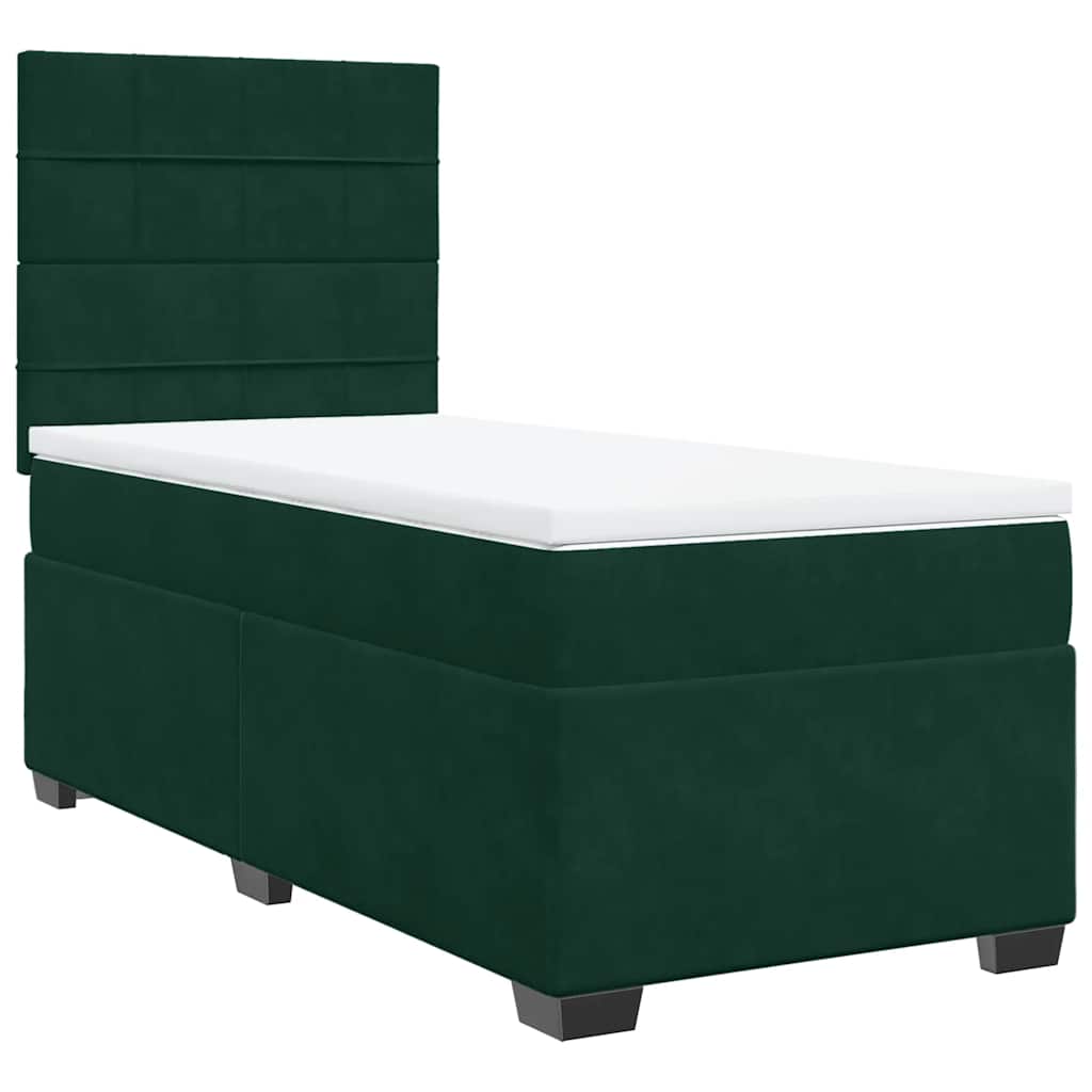 vidaXL Κρεβάτι Boxspring με Στρώμα Σκούρο Πράσινο 90x200 εκ. Βελούδινο