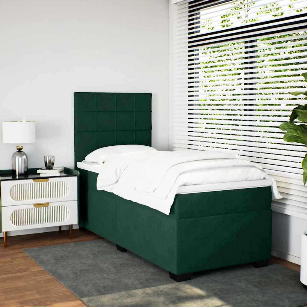 vidaXL Κρεβάτι Boxspring με Στρώμα Σκούρο Πράσινο 90x200 εκ. Βελούδινο