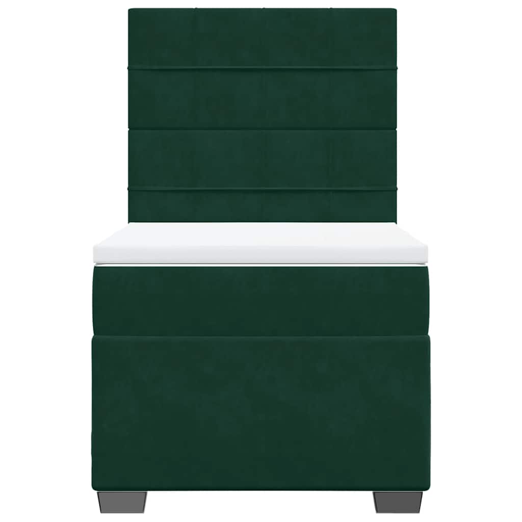 vidaXL Κρεβάτι Boxspring με Στρώμα Σκούρο Πράσινο 90x200 εκ. Βελούδινο