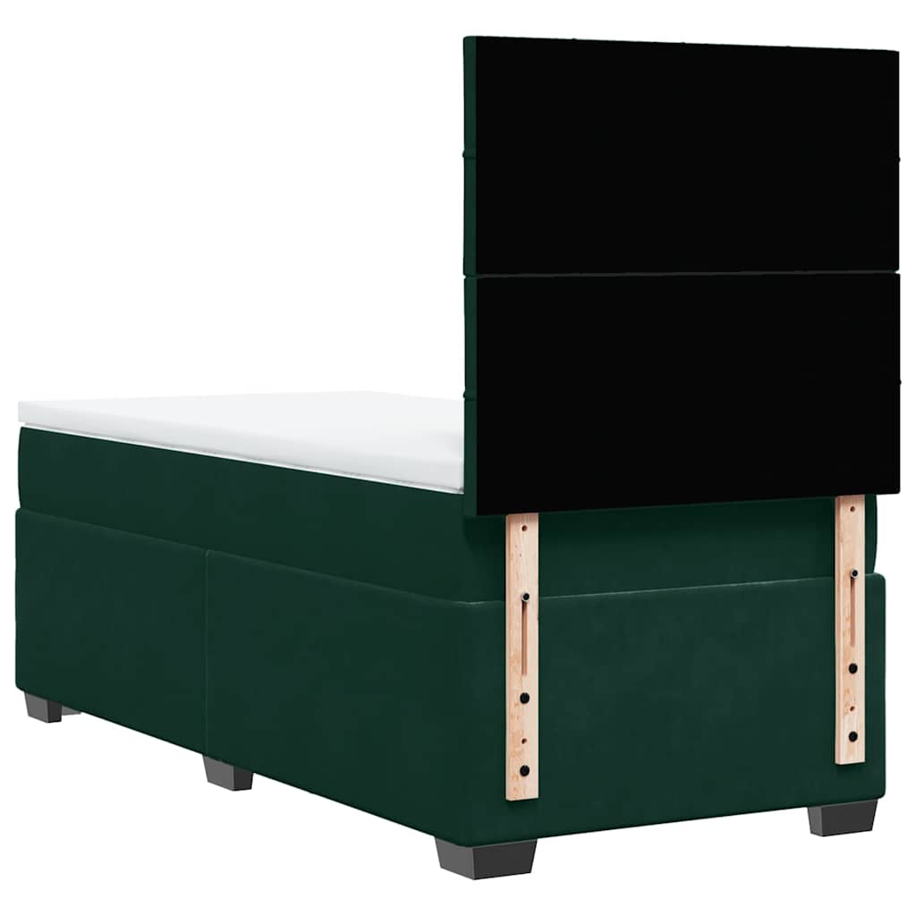 vidaXL Κρεβάτι Boxspring με Στρώμα Σκούρο Πράσινο 90x200 εκ. Βελούδινο