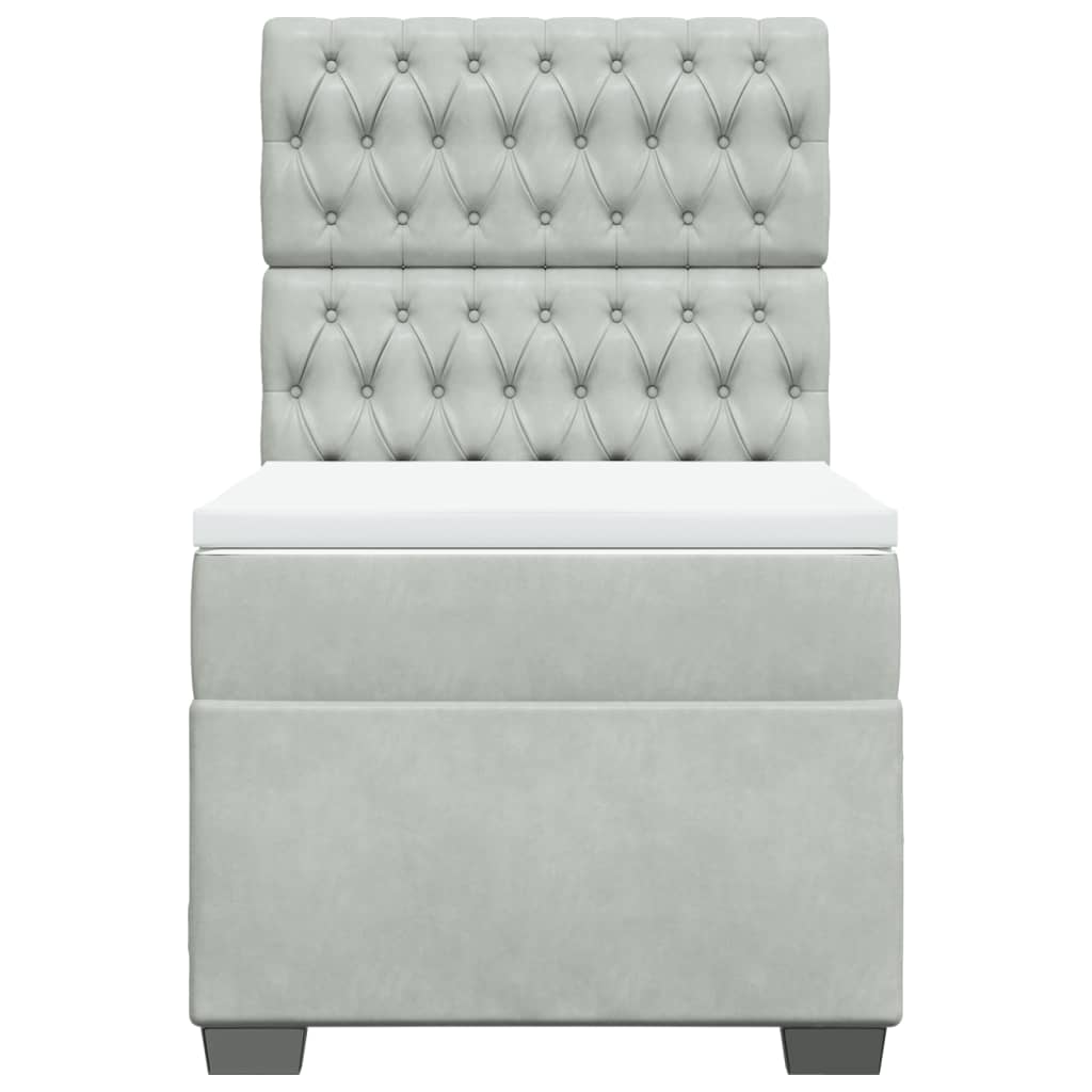 vidaXL Κρεβάτι Boxspring με Στρώμα Ανοιχτό Γκρι 90x200 εκ. Βελούδινο