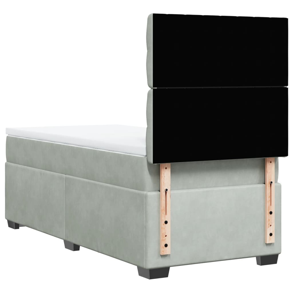 vidaXL Κρεβάτι Boxspring με Στρώμα Ανοιχτό Γκρι 90x200 εκ. Βελούδινο