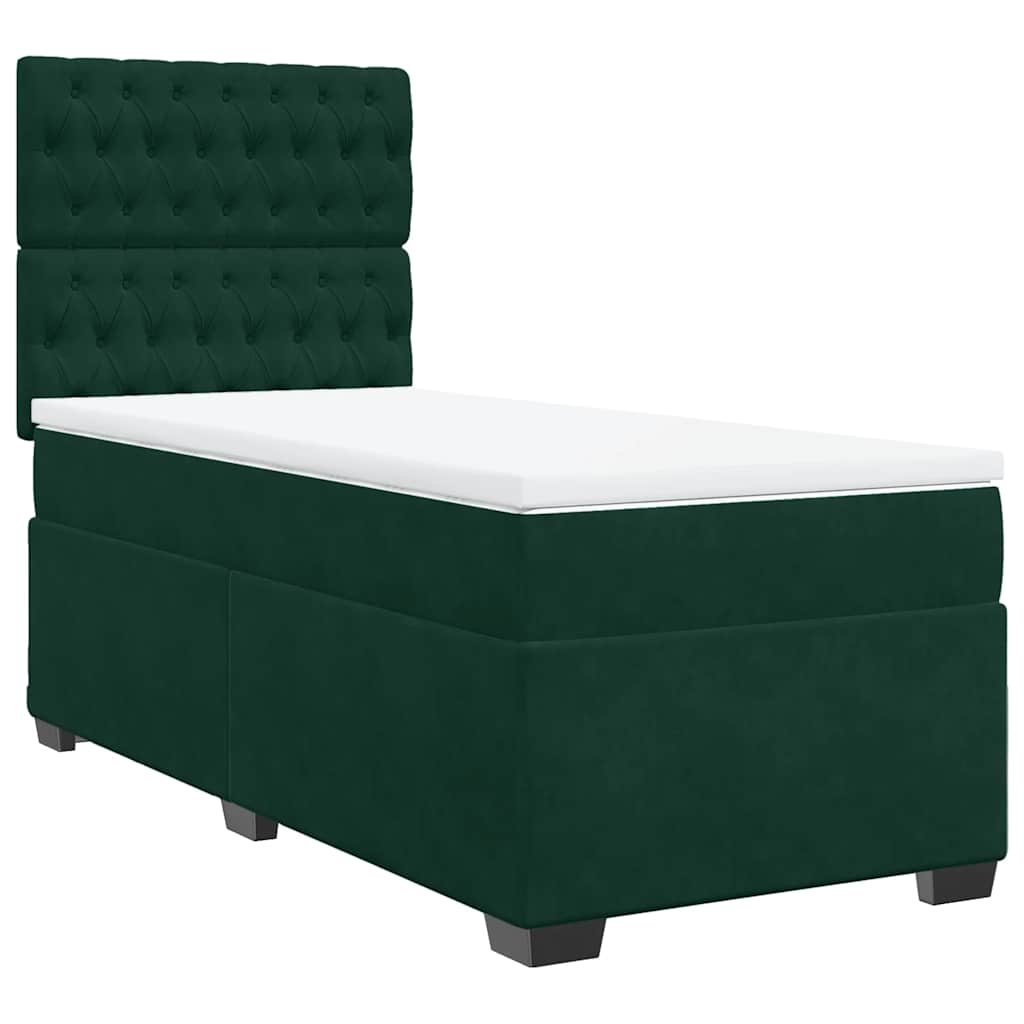 vidaXL Κρεβάτι Boxspring με Στρώμα Σκούρο Πράσινο 90x200 εκ. Βελούδινο