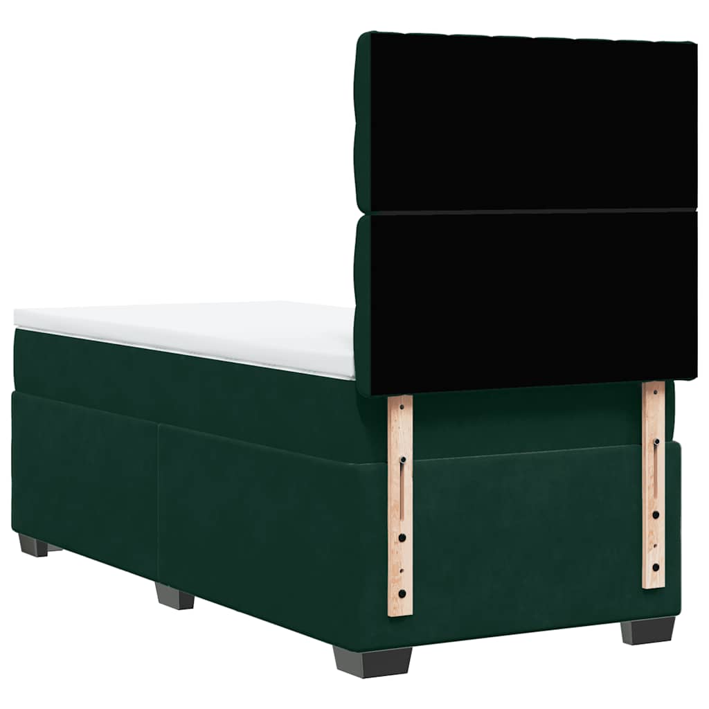 vidaXL Κρεβάτι Boxspring με Στρώμα Σκούρο Πράσινο 90x200 εκ. Βελούδινο