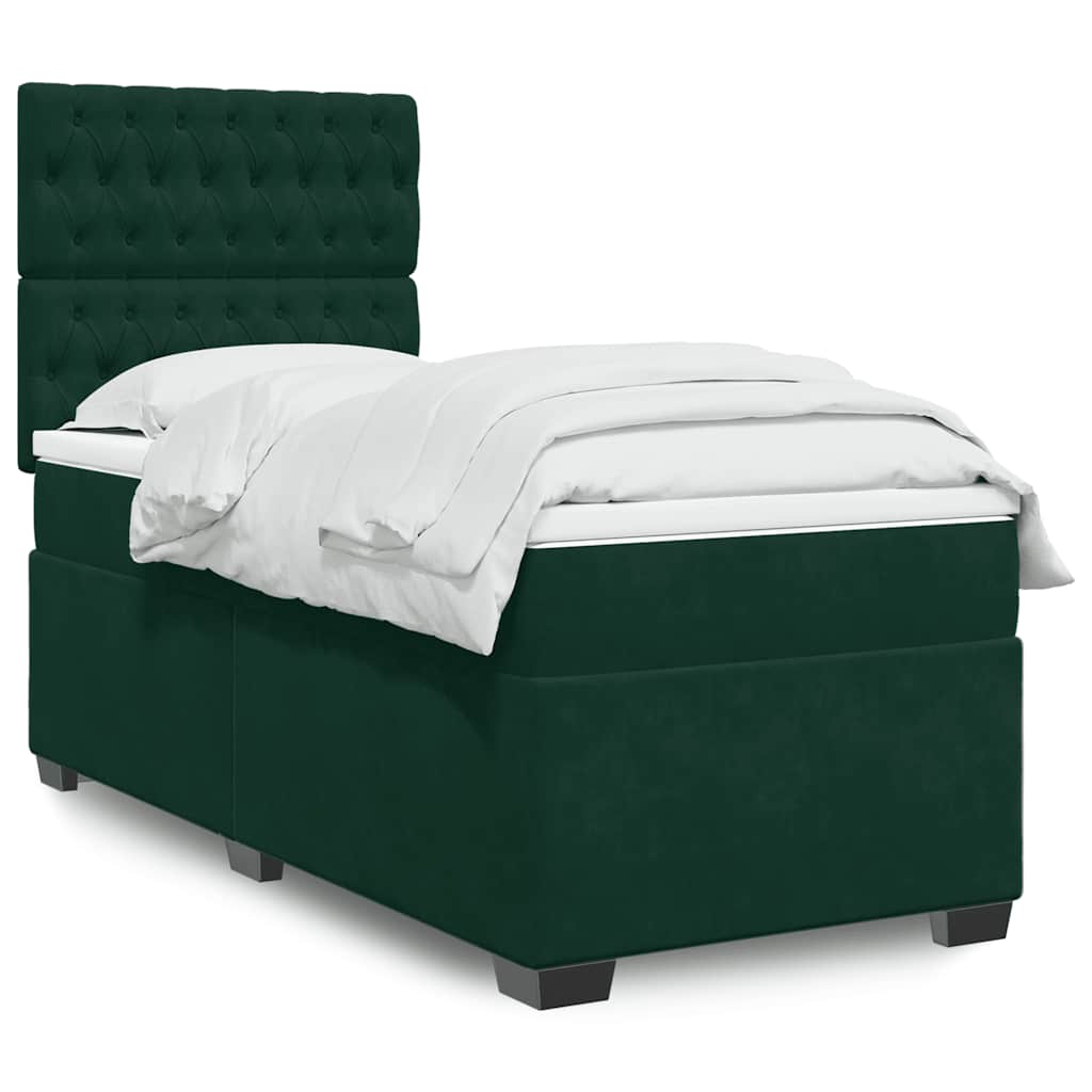 vidaXL Κρεβάτι Boxspring με Στρώμα Σκούρο Πράσινο 90x200 εκ. Βελούδινο
