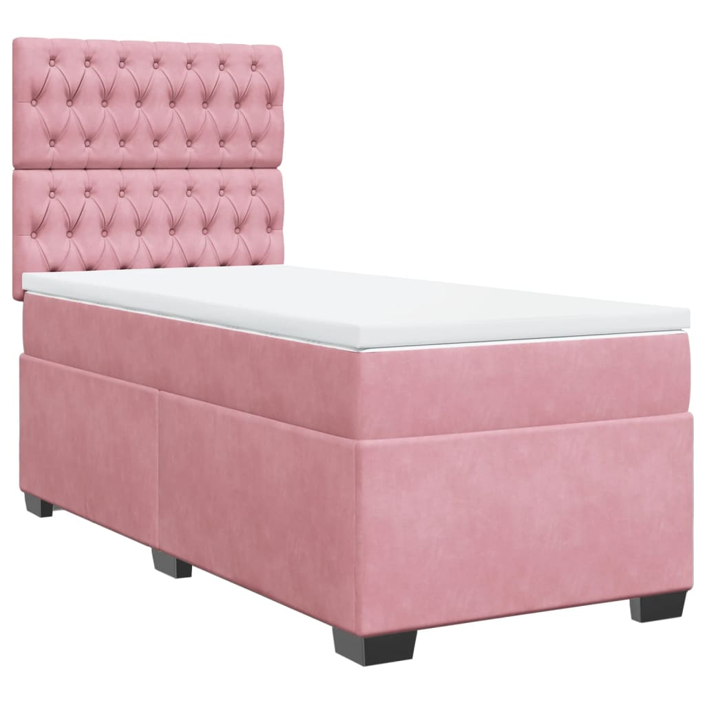 vidaXL Κρεβάτι Boxspring με Στρώμα Ροζ 90x200 εκ. Βελούδινο