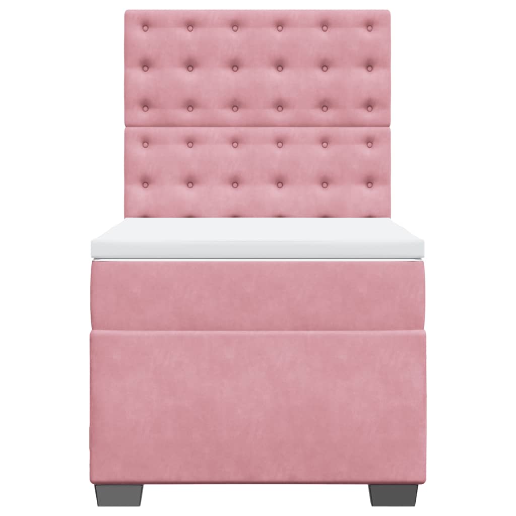 vidaXL Κρεβάτι Boxspring με Στρώμα Ροζ 90x200 εκ. Βελούδινο