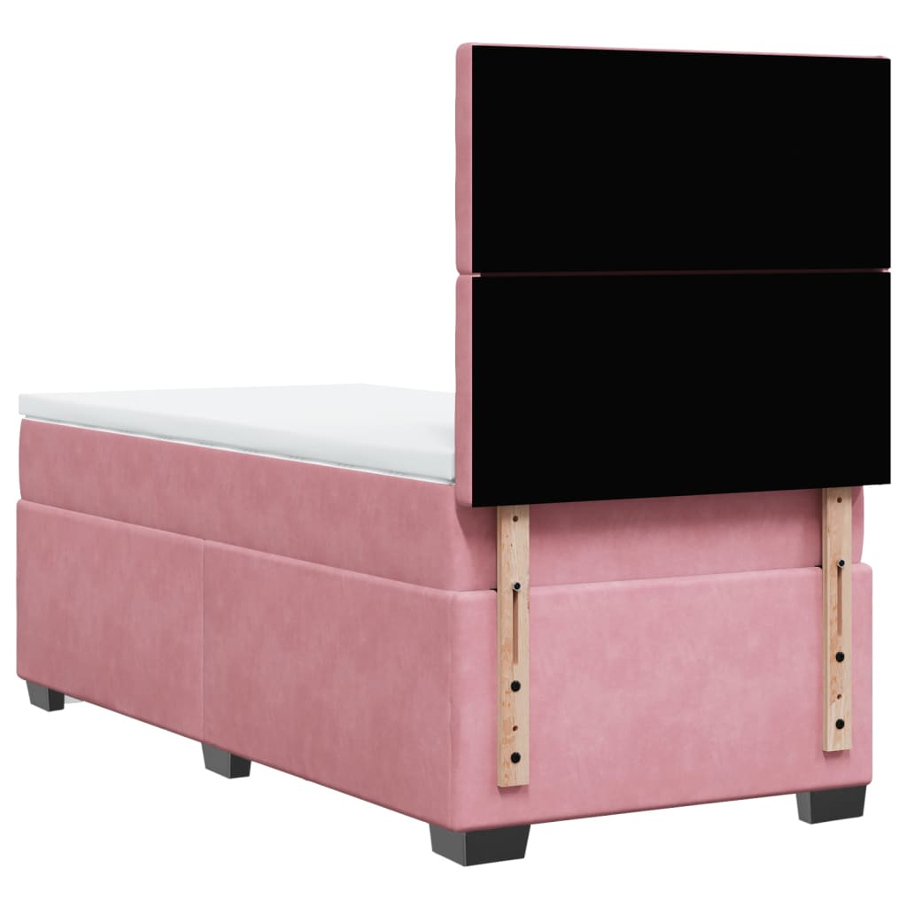 vidaXL Κρεβάτι Boxspring με Στρώμα Ροζ 90x200 εκ. Βελούδινο