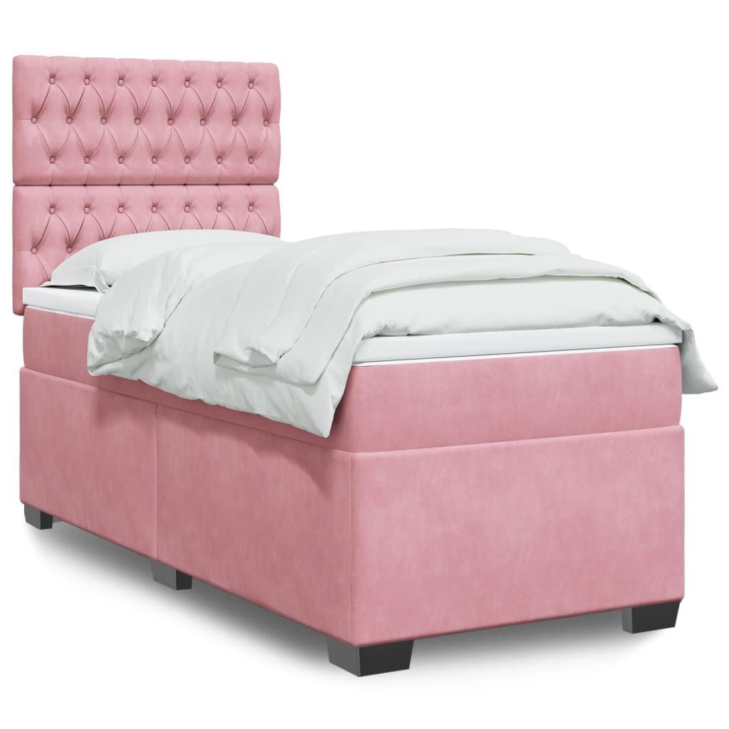 vidaXL Κρεβάτι Boxspring με Στρώμα Ροζ 90x200 εκ. Βελούδινο