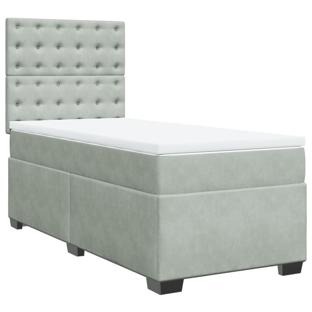 vidaXL Κρεβάτι Boxspring με Στρώμα Ανοιχτό Γκρι 90x200 εκ. Βελούδινο