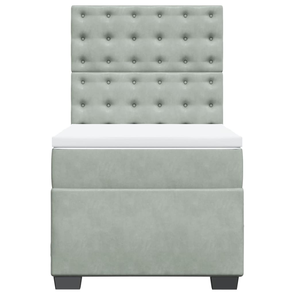 vidaXL Κρεβάτι Boxspring με Στρώμα Ανοιχτό Γκρι 90x200 εκ. Βελούδινο