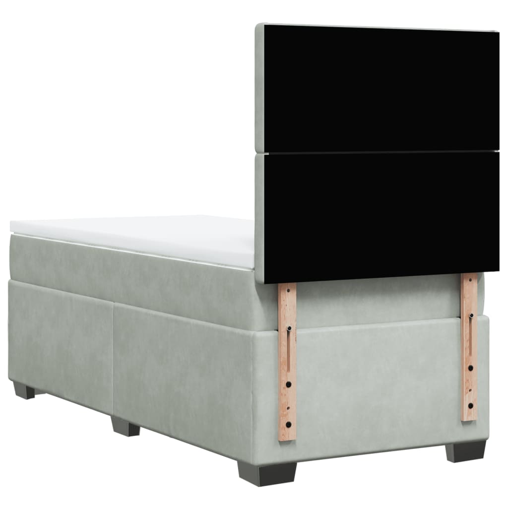 vidaXL Κρεβάτι Boxspring με Στρώμα Ανοιχτό Γκρι 90x200 εκ. Βελούδινο