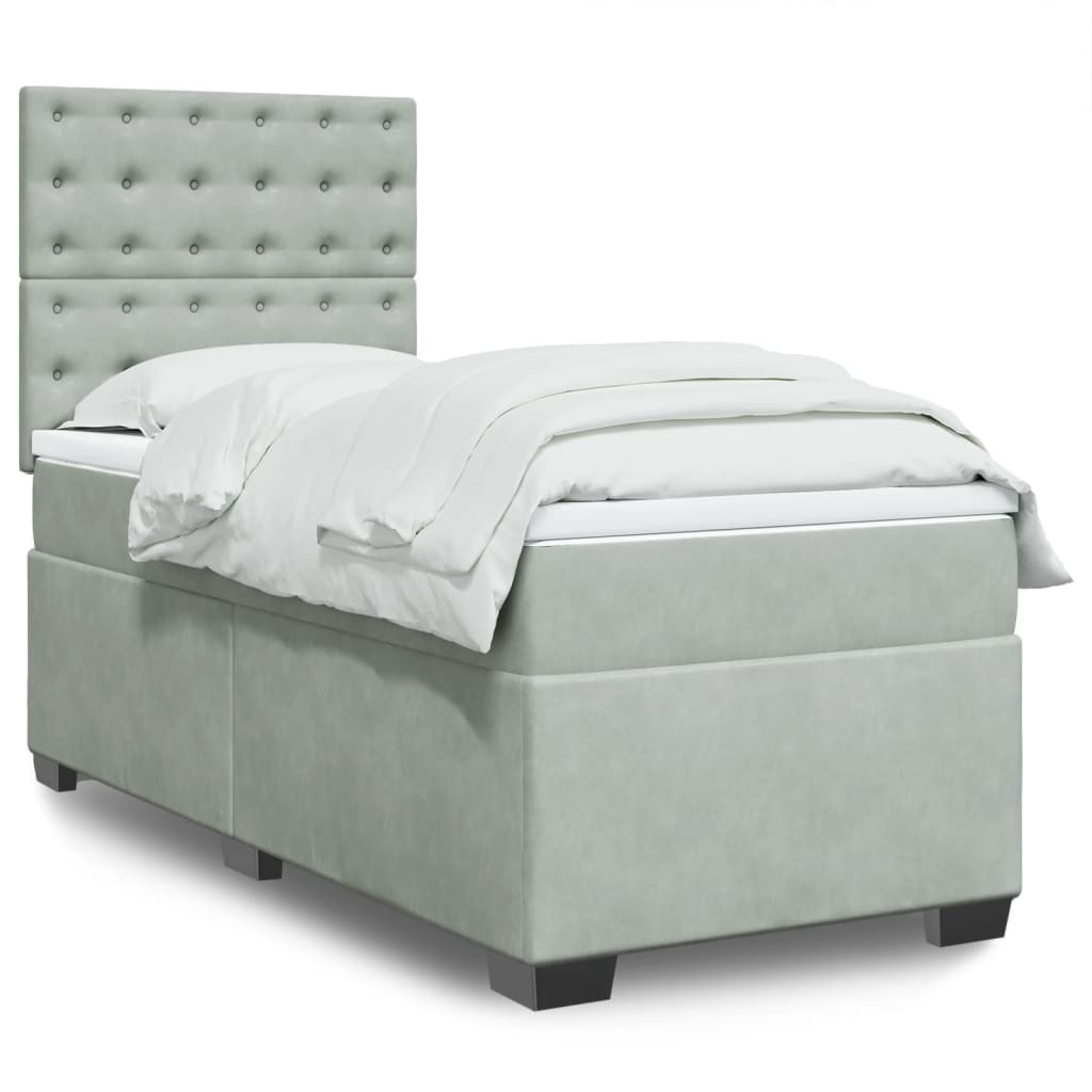 vidaXL Κρεβάτι Boxspring με Στρώμα Ανοιχτό Γκρι 90x200 εκ. Βελούδινο