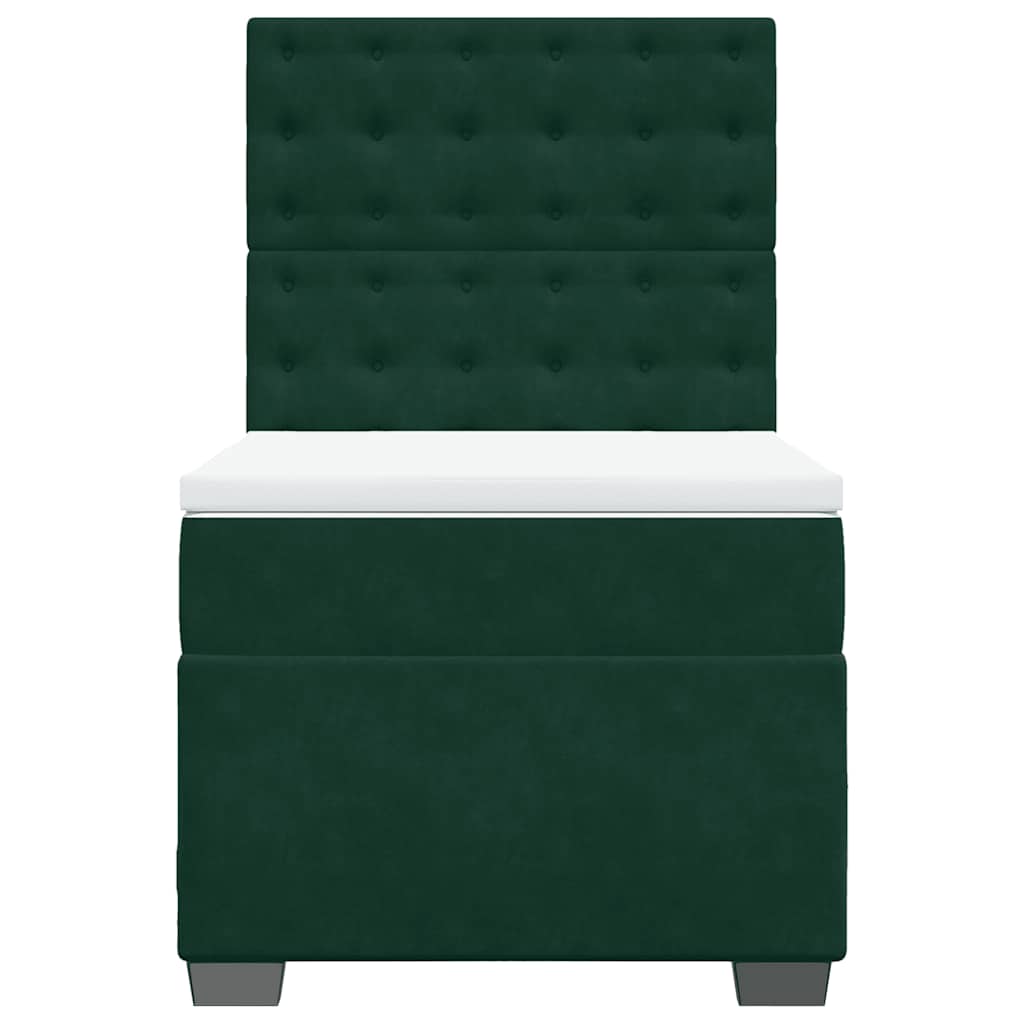 vidaXL Κρεβάτι Boxspring με Στρώμα Σκούρο Πράσινο 90x200 εκ. Βελούδινο