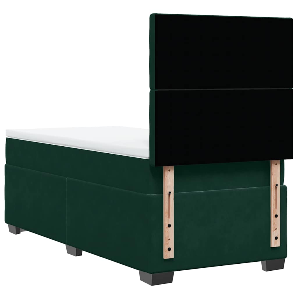 vidaXL Κρεβάτι Boxspring με Στρώμα Σκούρο Πράσινο 90x200 εκ. Βελούδινο