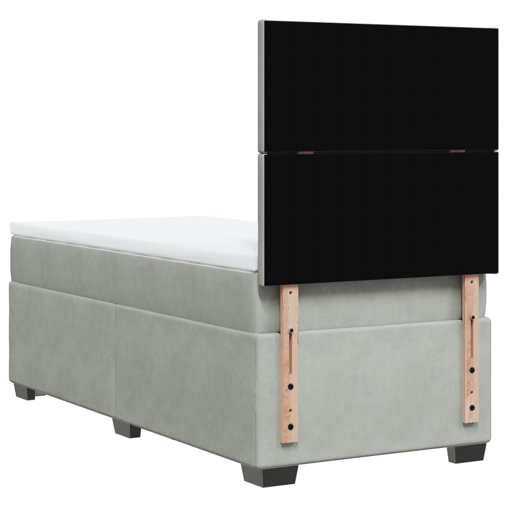 vidaXL Κρεβάτι Boxspring με Στρώμα Ανοιχτό Γκρι 100x200 εκ. Βελούδινο