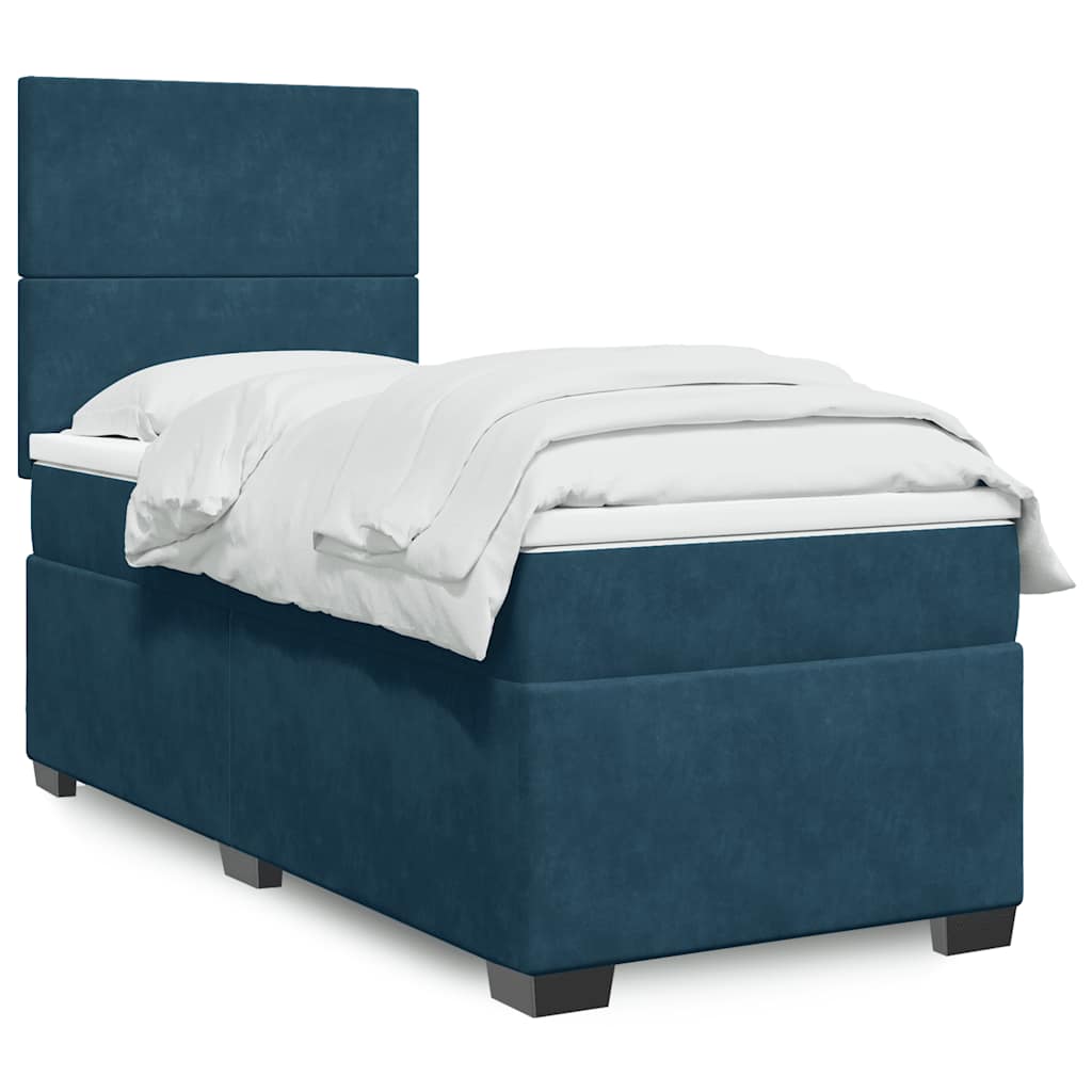 vidaXL Κρεβάτι Boxspring με Στρώμα Μπλε 100x200 εκ. Βελούδινο