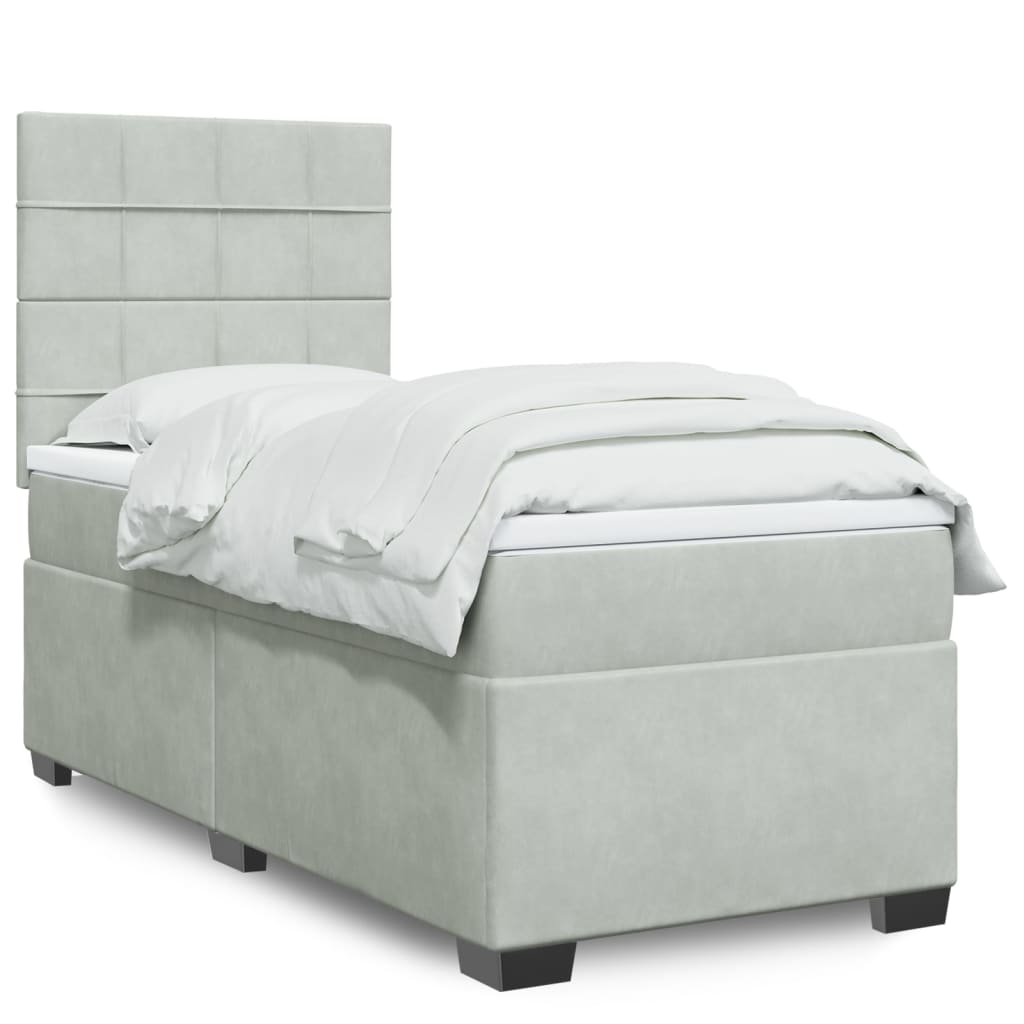 vidaXL Κρεβάτι Boxspring με Στρώμα Ανοιχτό Γκρι 100x200 εκ. Βελούδινο