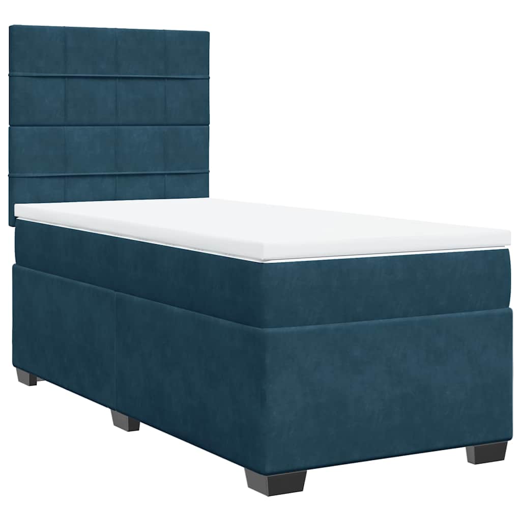 vidaXL Κρεβάτι Boxspring με Στρώμα Μπλε 100x200 εκ. Βελούδινο