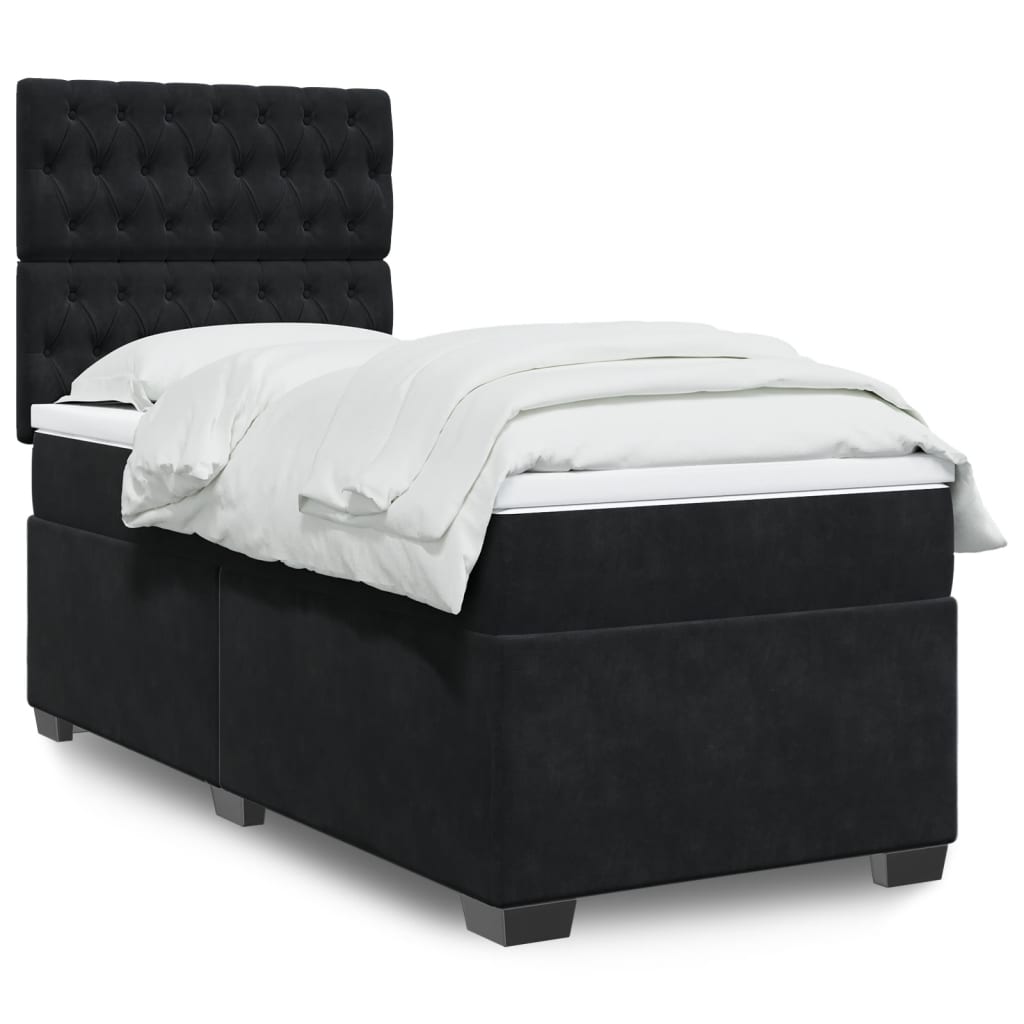 vidaXL Κρεβάτι Boxspring με Στρώμα Μαύρο 100x200 εκ. Βελούδινο
