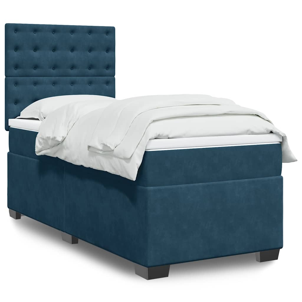 vidaXL Κρεβάτι Boxspring με Στρώμα Μπλε 100x200 εκ. Βελούδινο