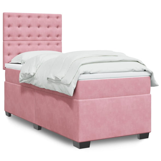 vidaXL Κρεβάτι Boxspring με Στρώμα Ροζ 100x200 εκ. Βελούδινο