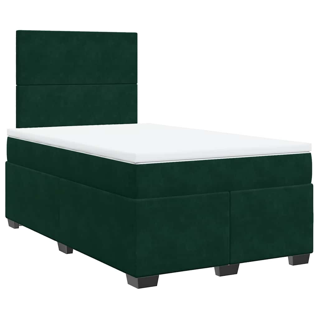 vidaXL Κρεβάτι Boxspring με Στρώμα Σκούρο Πράσινο 120x190εκ. Βελούδινο