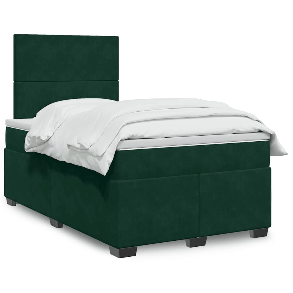 vidaXL Κρεβάτι Boxspring με Στρώμα Σκούρο Πράσινο 120x190εκ. Βελούδινο
