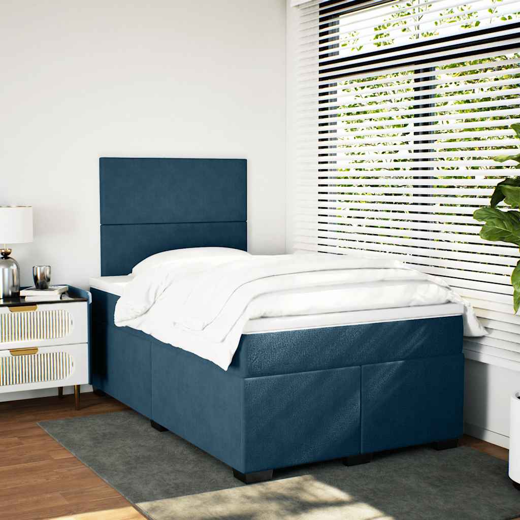 vidaXL Κρεβάτι Boxspring με Στρώμα Μπλε 120x190 εκ. Βελούδινο