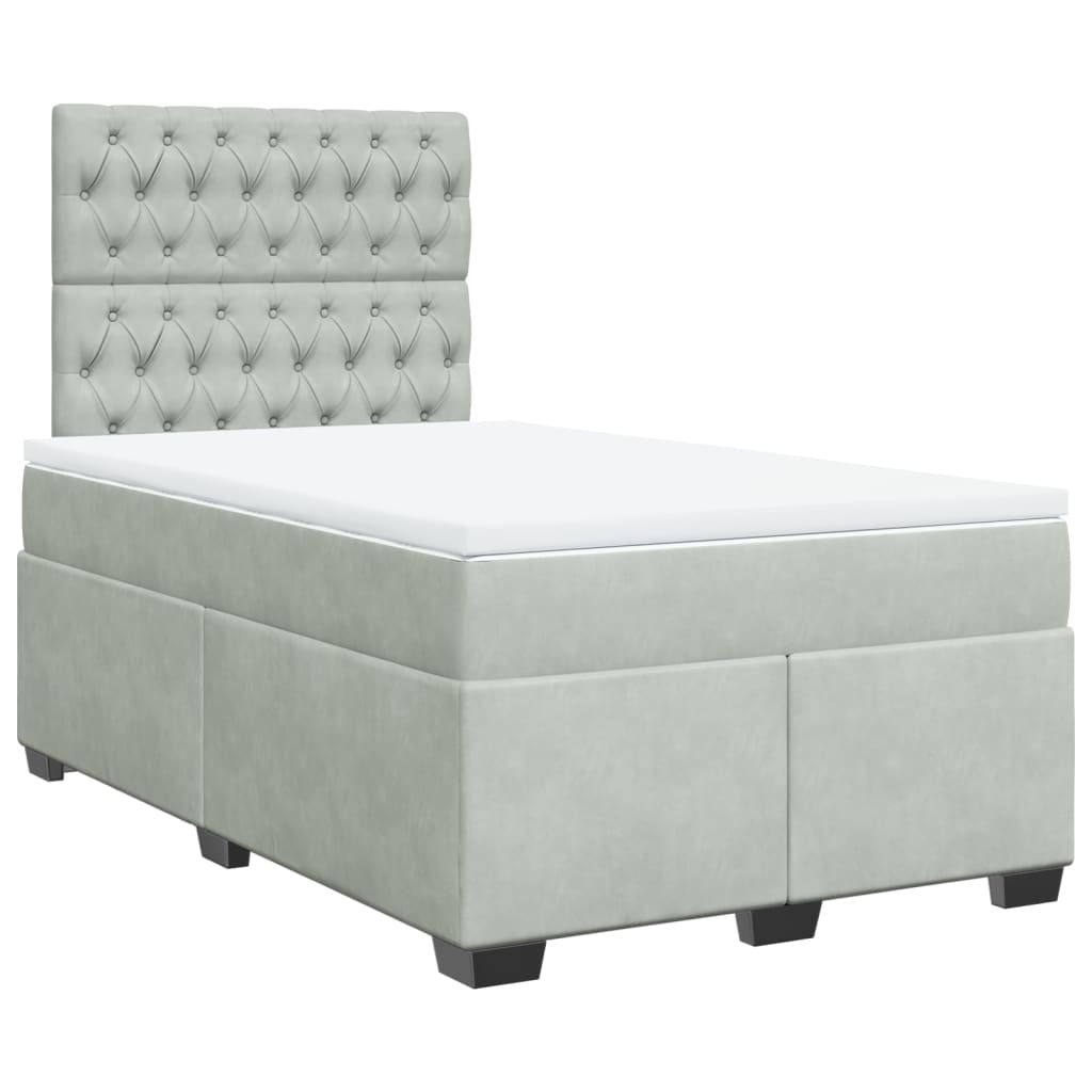 vidaXL Κρεβάτι Boxspring με Στρώμα Ανοιχτό Γκρι 120x190 εκ. Βελούδινο