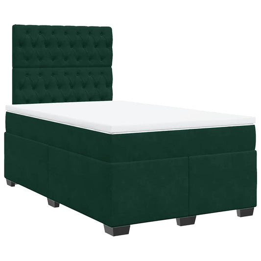 vidaXL Κρεβάτι Boxspring με Στρώμα Σκούρο Πράσινο 120x190εκ. Βελούδινο